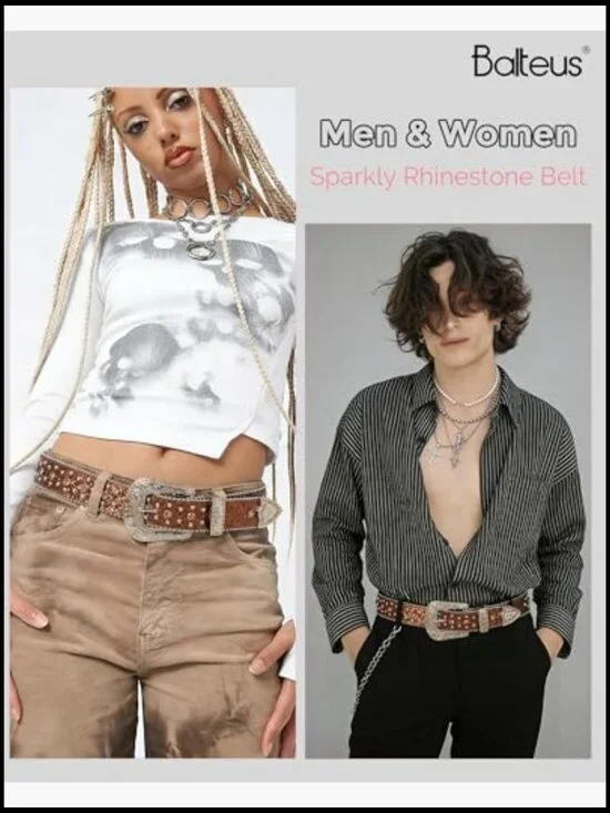 Sparkly Rhinestone Diamond Sequin Studded Belt Faux Leather Western - Picture 2 of 7